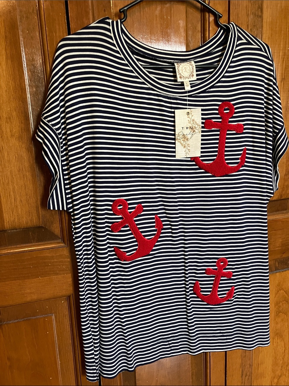 Zara Navy & White Striped Tee with Red Anchor & a FREE lip balm or hair pins!!